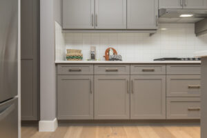 beautiful shot modern house kitchen shelves drawers
