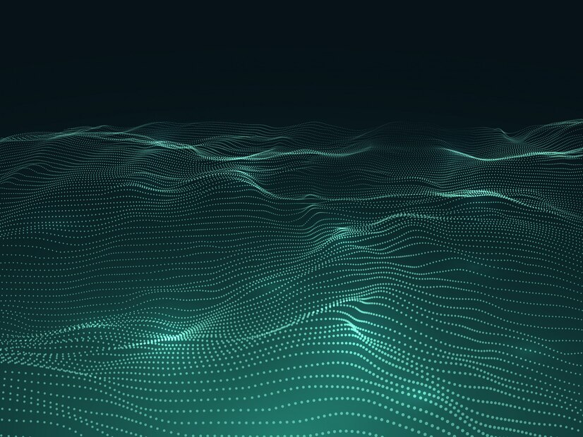 digital background with wavy surface 3d futuristic landscape with particles sound waves data vector concept 53562 4687