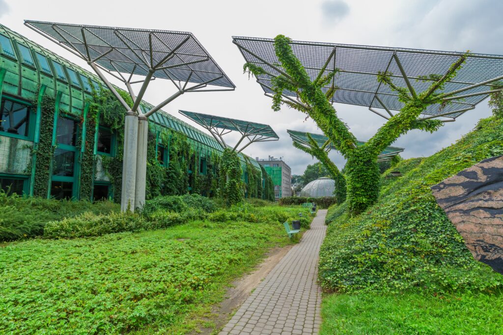 modern yard with garden solar battery