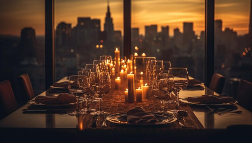 Free AI Image Luxury dining experience in the cityscape night generated by AI