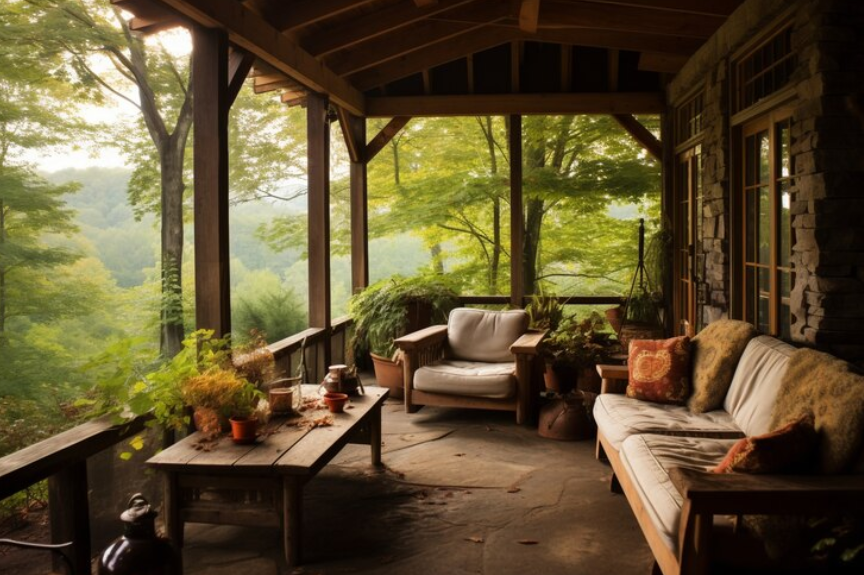 Free AI Image Rural patio with furniture and vegetation