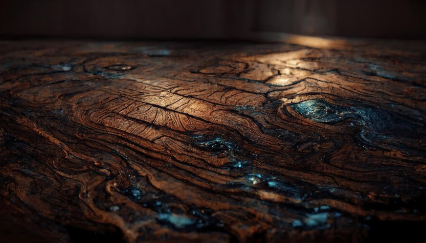 Premium Photo Background of old wood with epoxy resin in blue wooden table top with blue epoxy old boards wood patterns old dark wood background 3d illustration