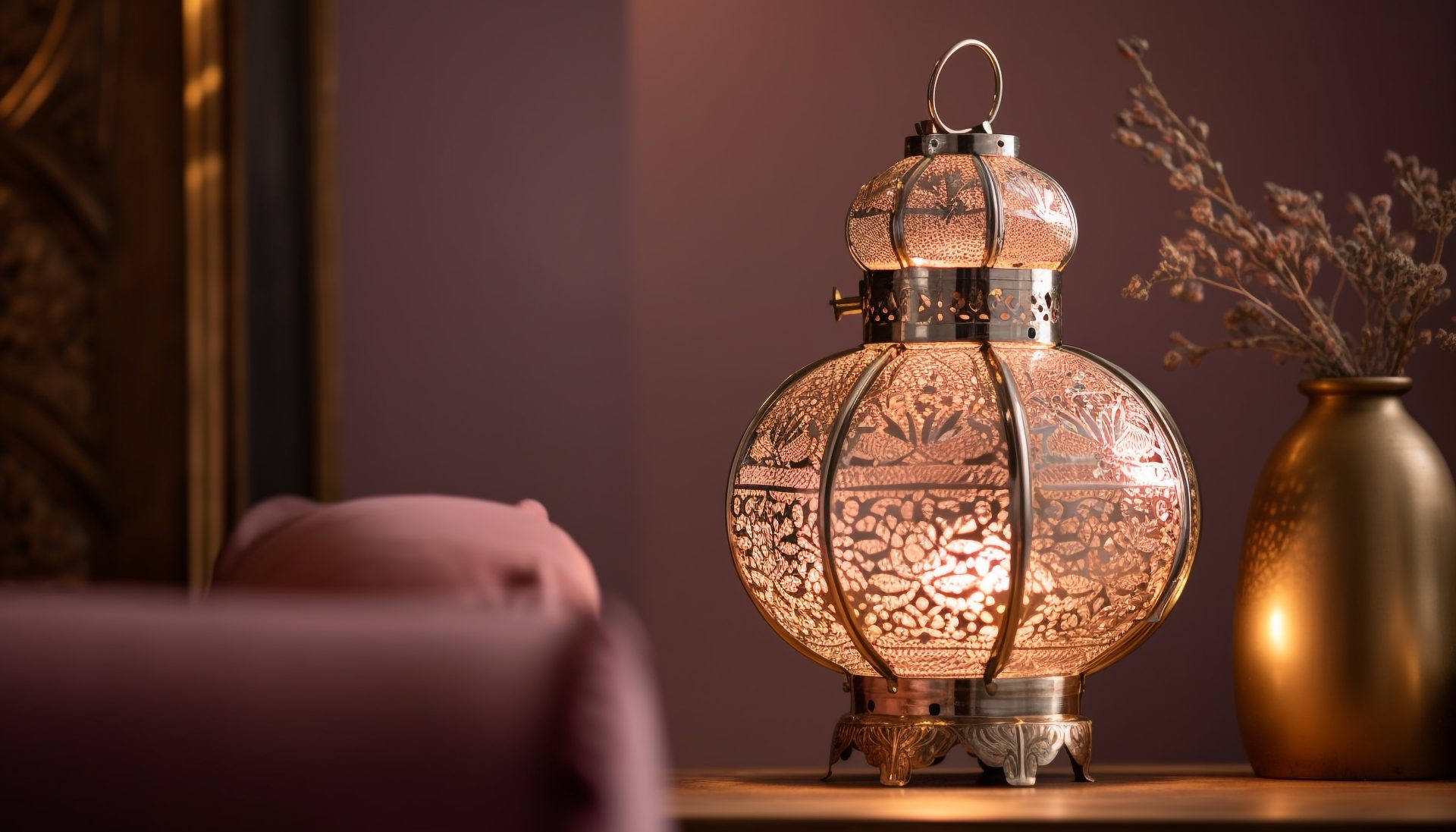 glowing antique lamp adds elegance room generated by ai