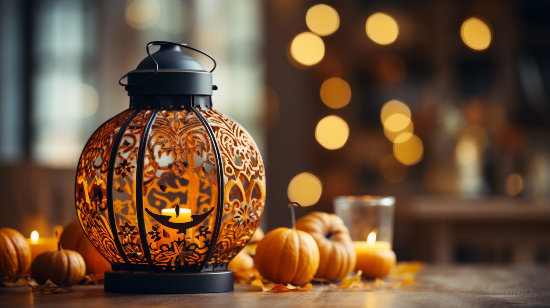 halloween decoration pumpkin lantern autumn leaf home interior design festive decorated